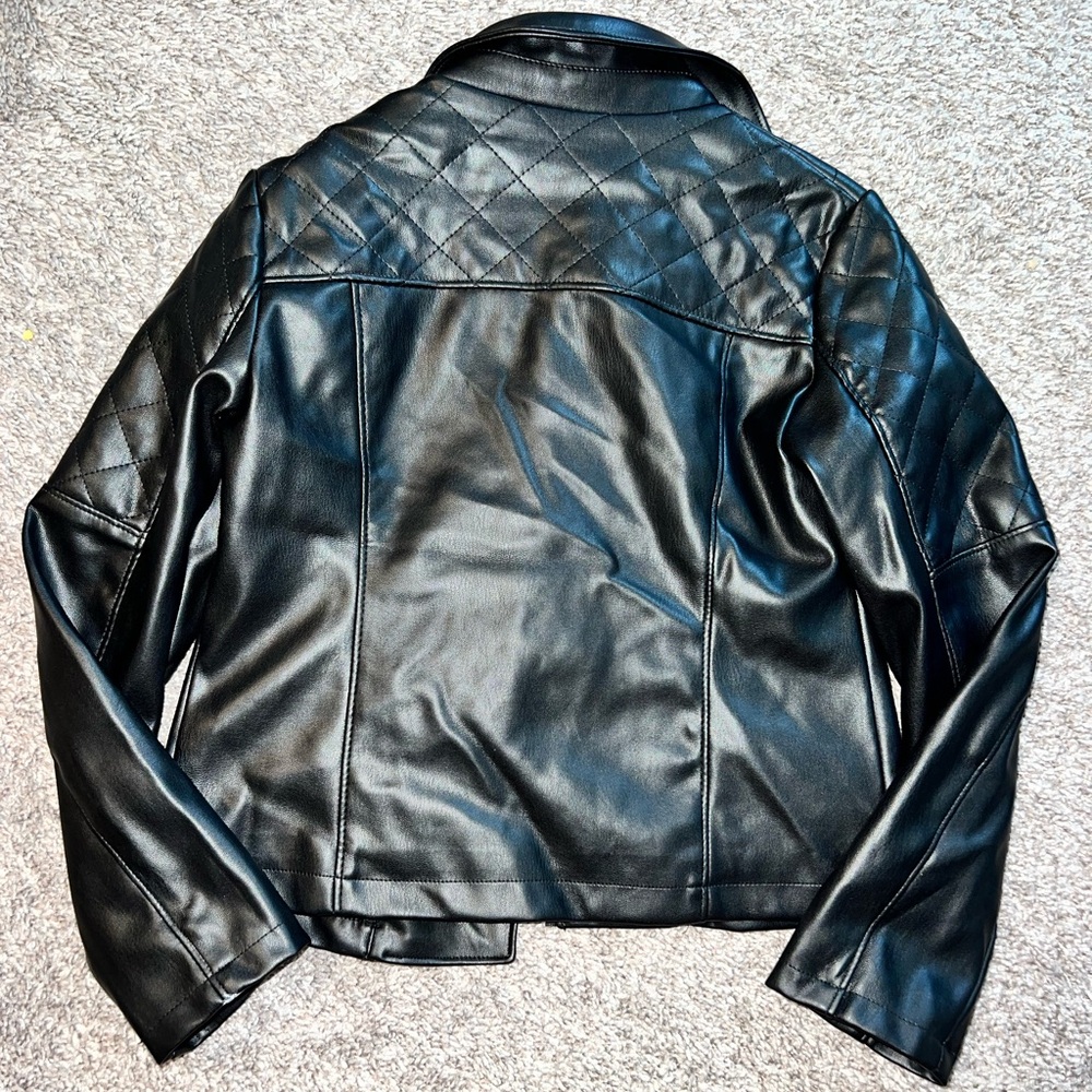 Art Class Black Leather Biker Jacket with Panel Detailing